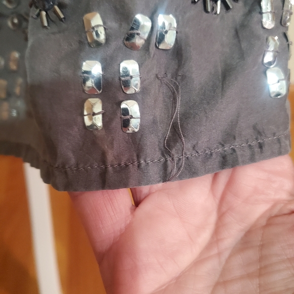 Chico's 100% silk pewter sequin gemstone beaded embellished A line midi skirt. M - Picture 7 of 10